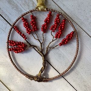 Red Metallic Bead Tree of Life Ornament